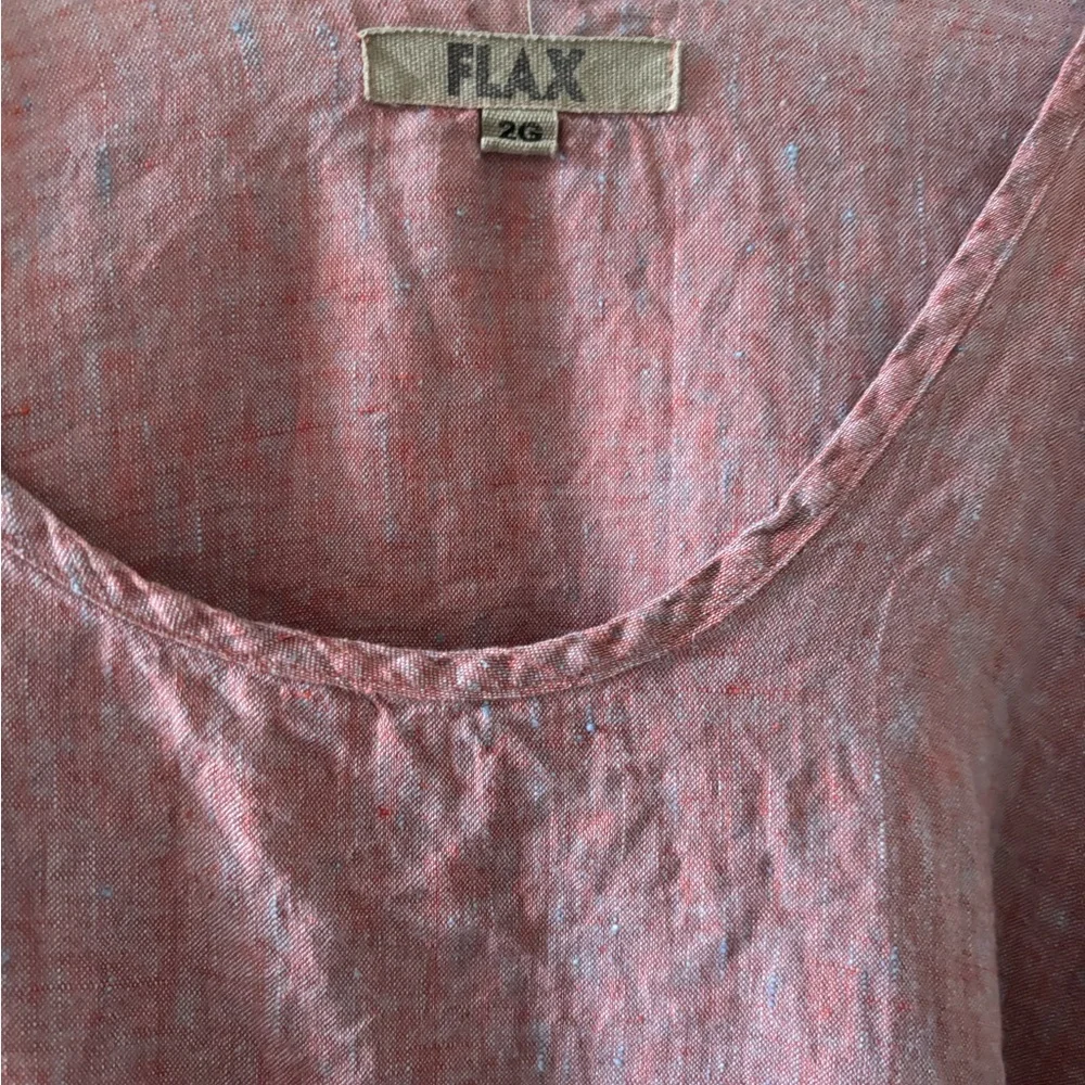 FLAX by Jeanne Engelhart Linen Scoop Neck Top - Dusty Rose and Blue 2g 3g - Picture 3 of 5